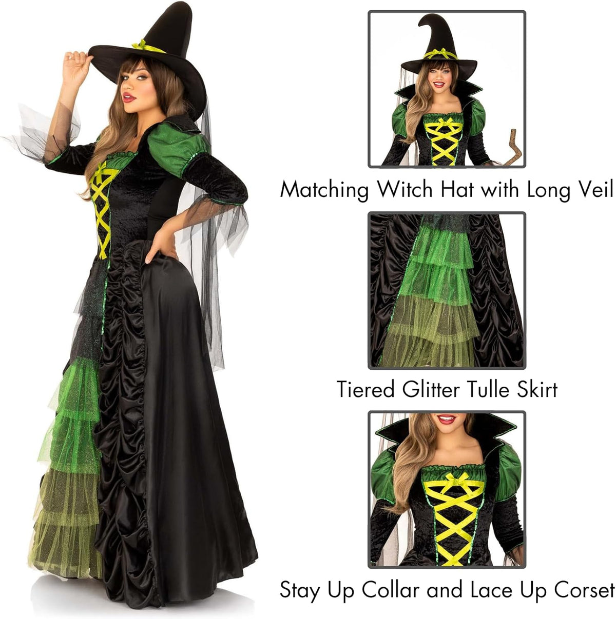 Storybook Witch Costume - Women's 2-Piece Halloween Dress with Hat and Veil