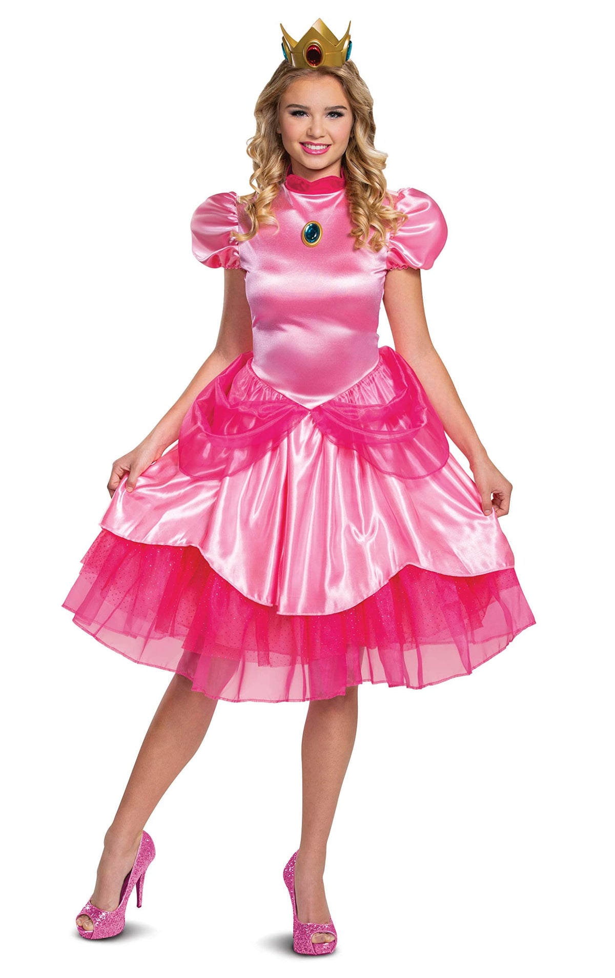 Women's Princess Peach Costume - Official Nintendo Super Mario Dress with Crown