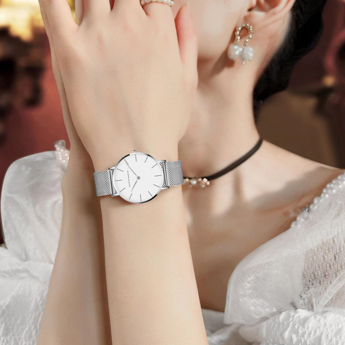 HANNAH MARTIN Watches for Women Analog Women's Watch with Stainless Steel Expansion Band Minimalist Slim Dial 30M Waterproof Ladies Dress Wristwatch for Casual Daily Business