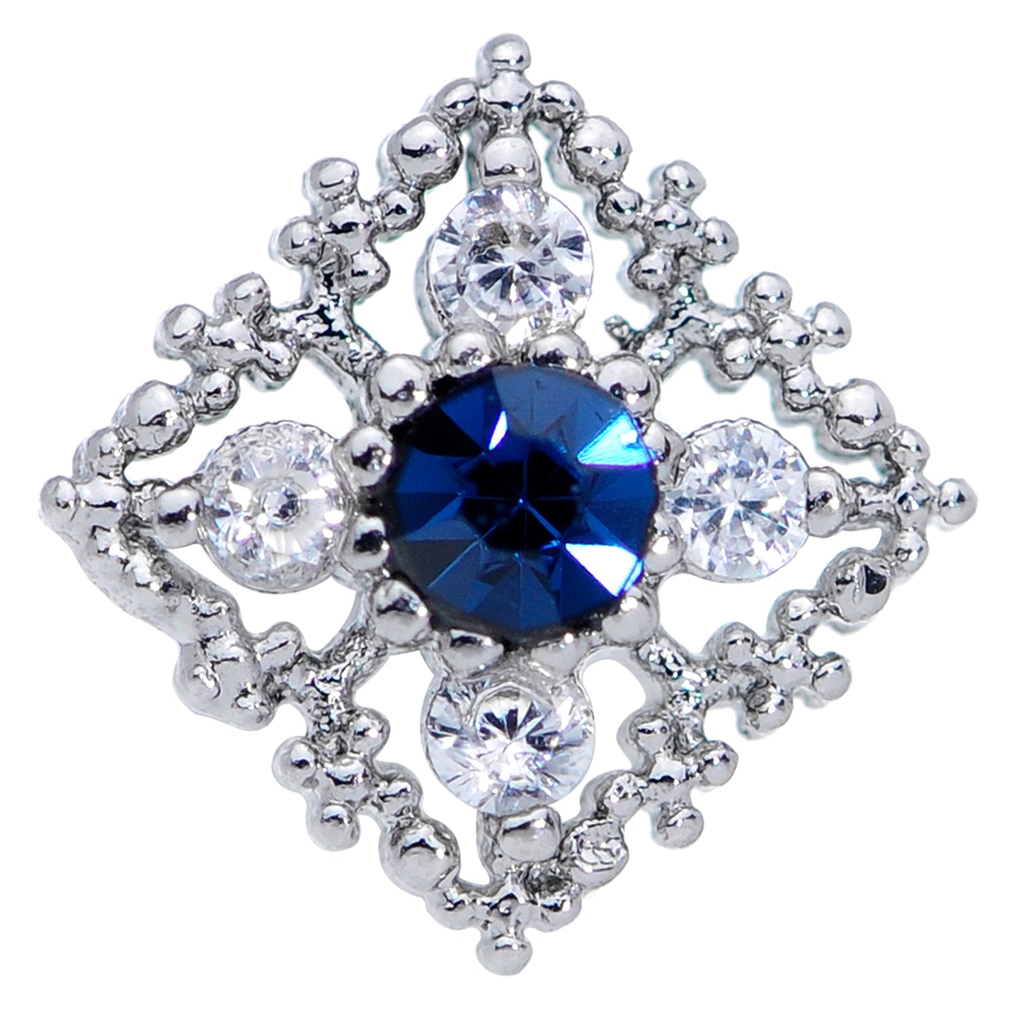 20G 1/4 Clear Blue Gem Textured Rhombus Cross Nose Bone