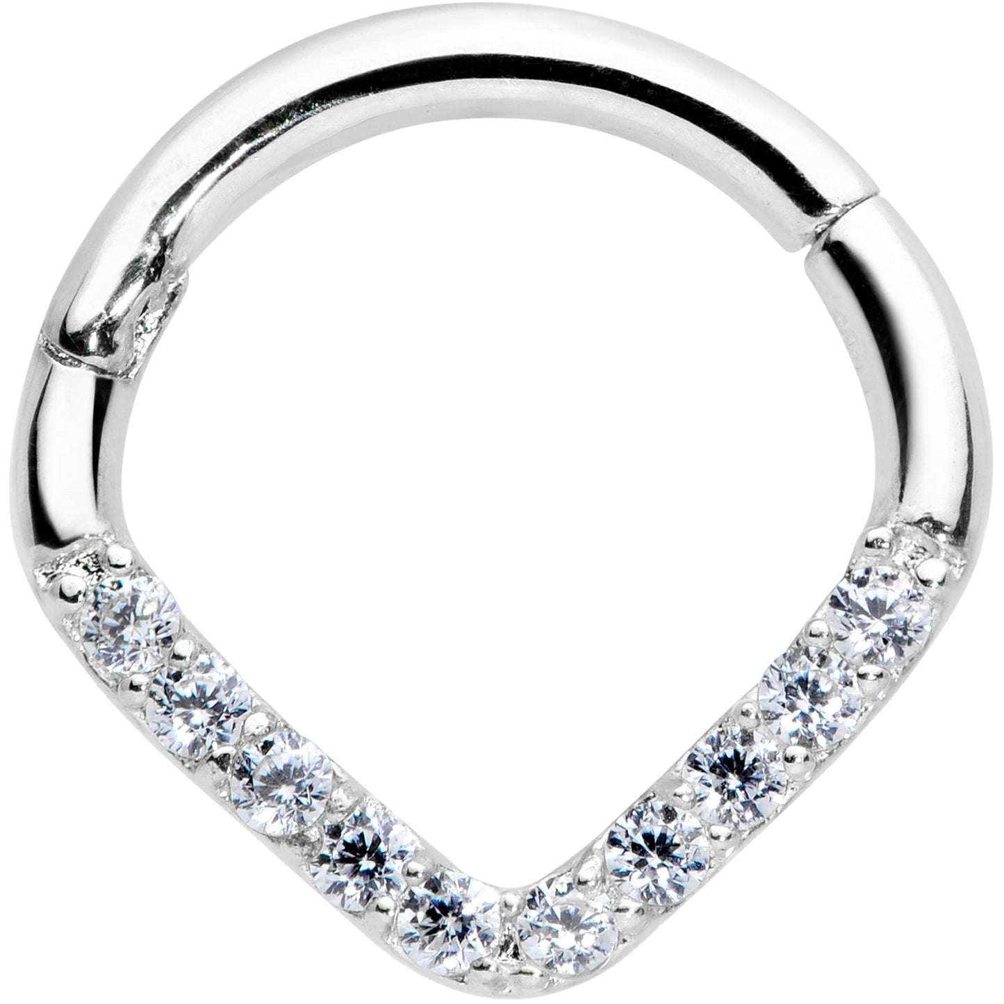 16G 5/16 14k White Gold Clear CZ Gem Chevron Hinged Segment Ring