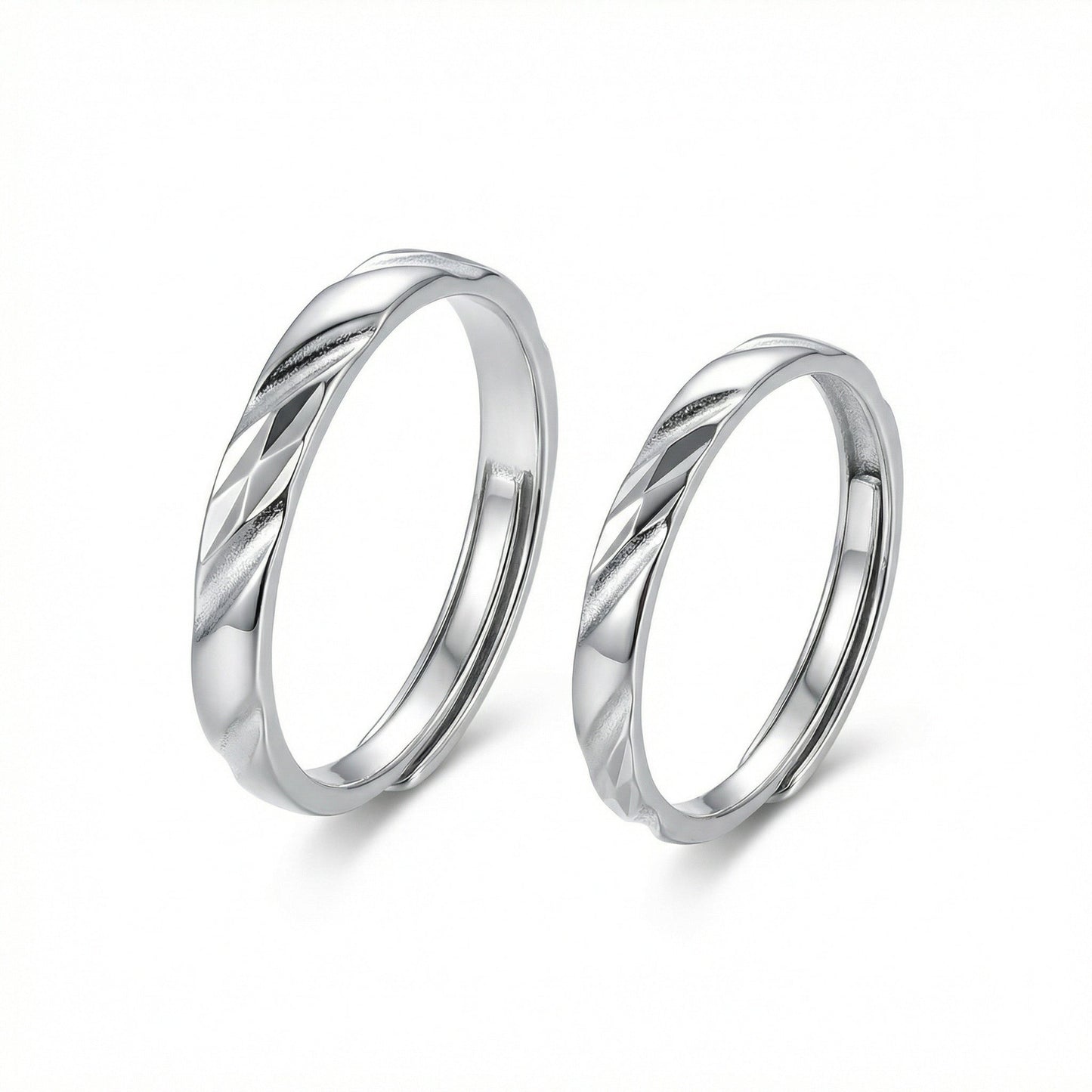 925 Sterling Silver Elegant Silver Couple Rings with Red and Black Twisted Enamel Accents