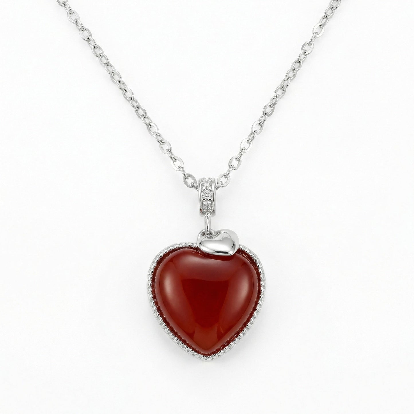 925 Sterling Silver Elegant Sterling Silver Heart Necklace with Vibrant Red Gemstone Pendant
