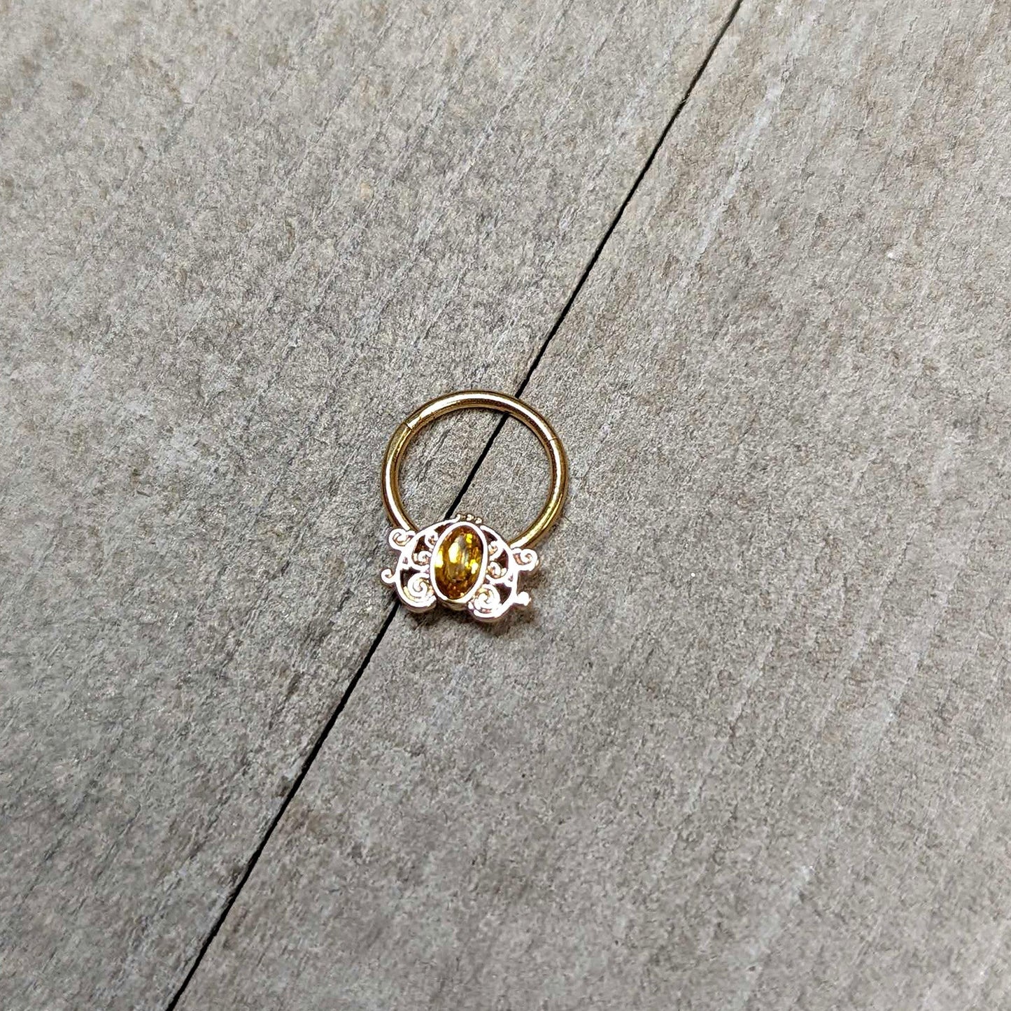 16G 3/8 Yellow Gem Gold Tone Duet Scroll Hinged Segment Ring
