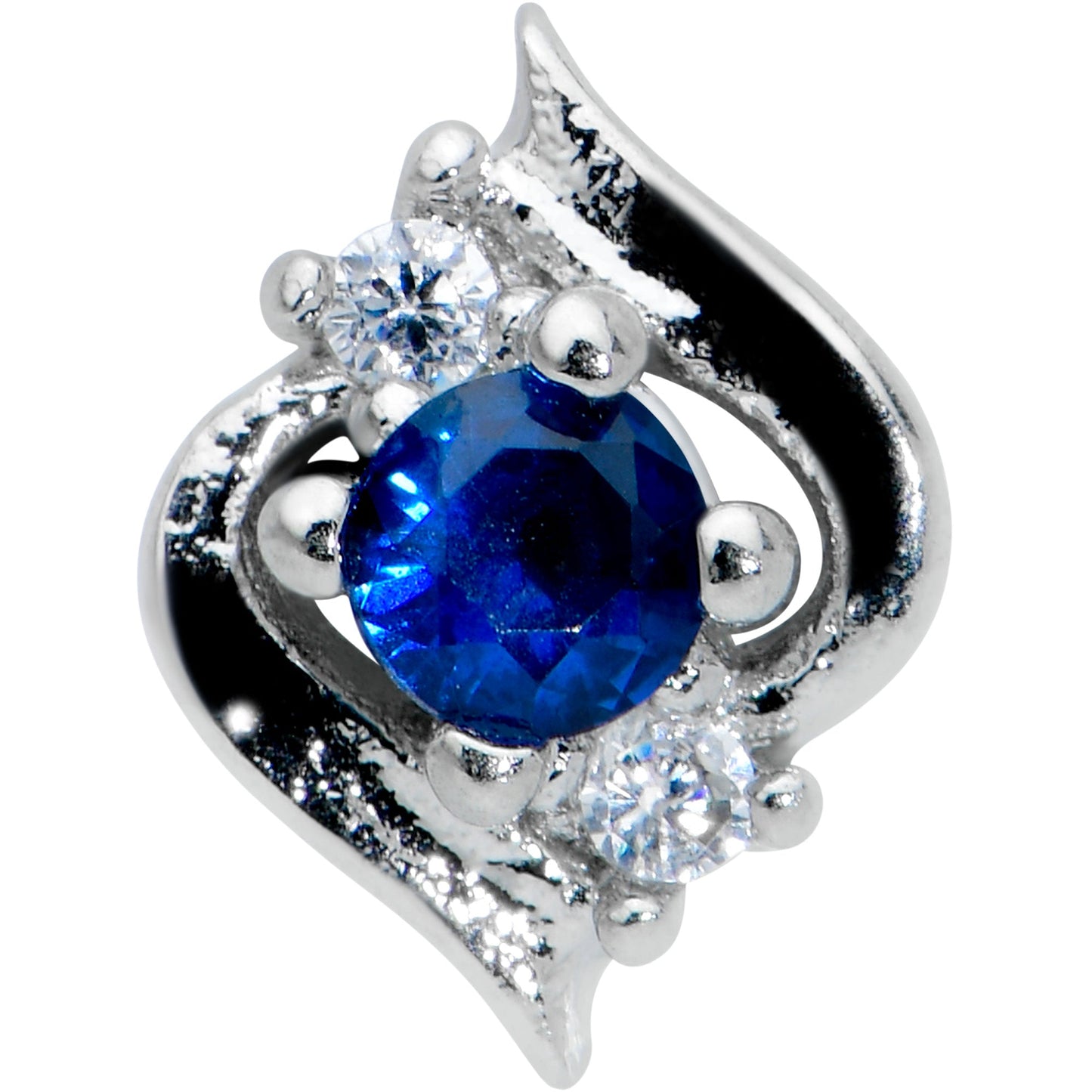 16G 1/4 Clear Blue Gem Oval Swirl Cartilage Tragus Earring