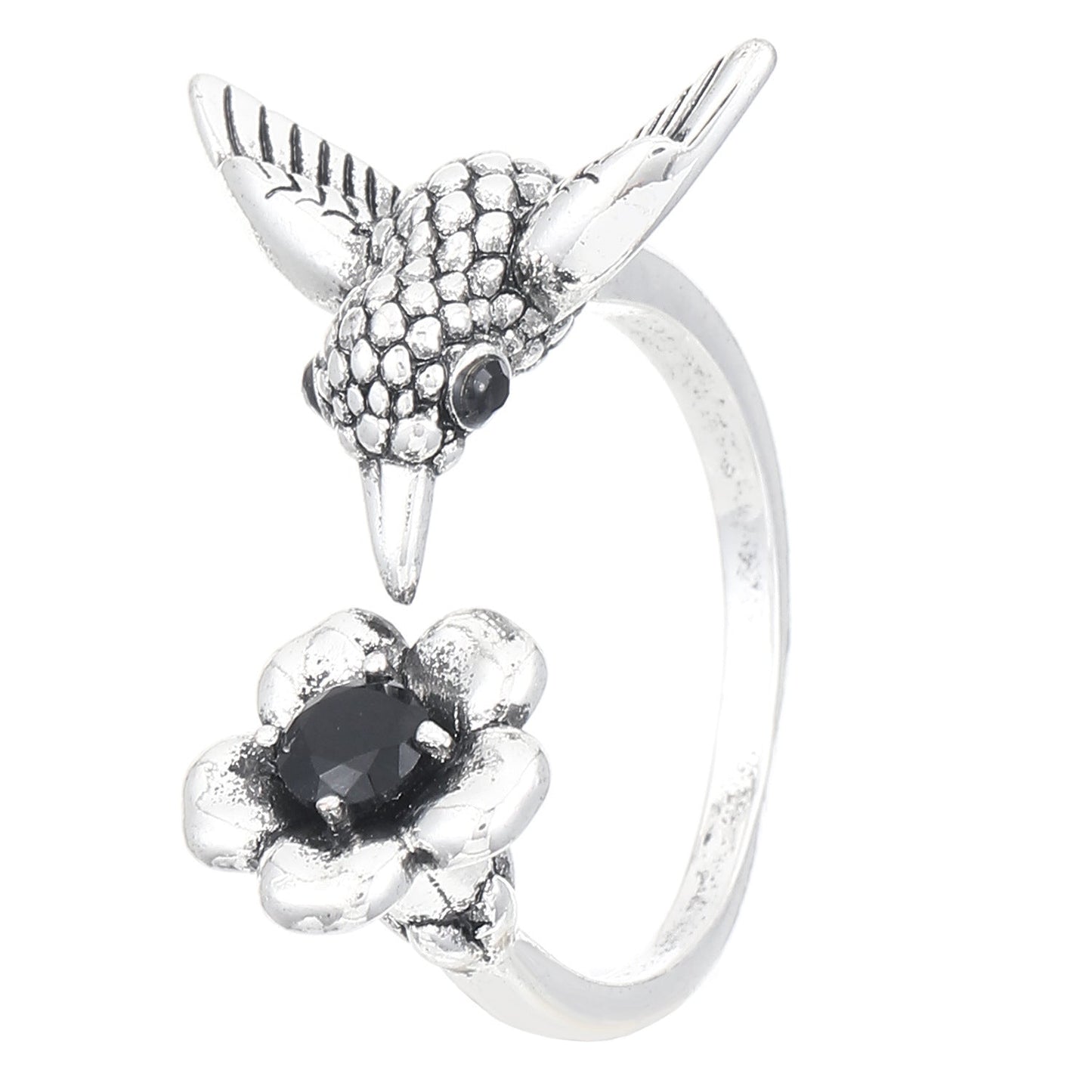 Floral And Hummingbird Vintage Open Ring