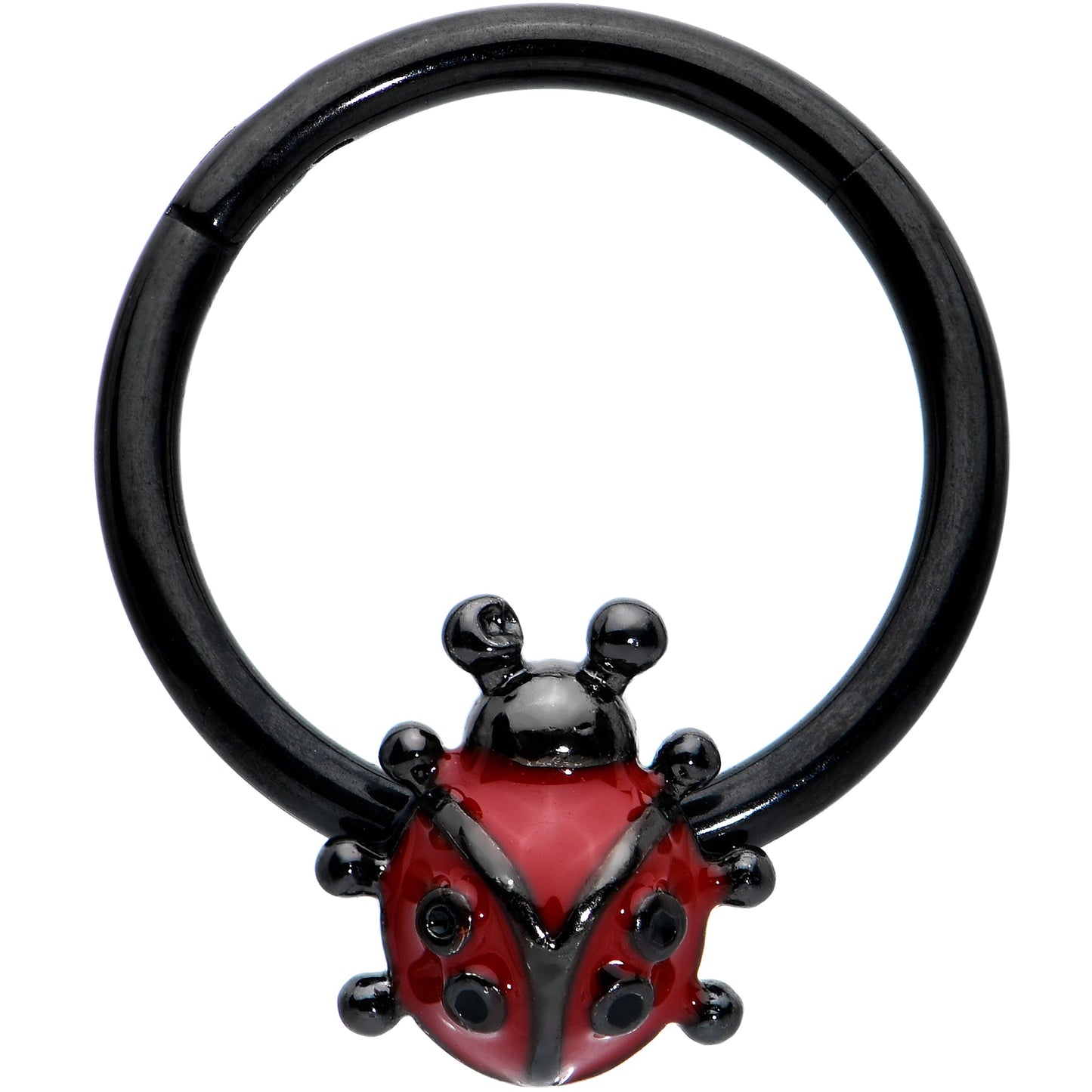 16G 3/8 Black Classic Ladybug Hinged Segment Ring