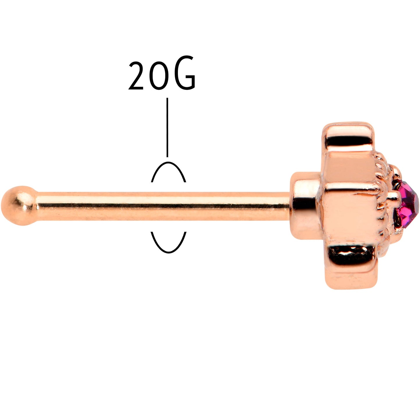 20G 1/4 Red Gem Rose Gold Tone Octogram Star Nose Bone