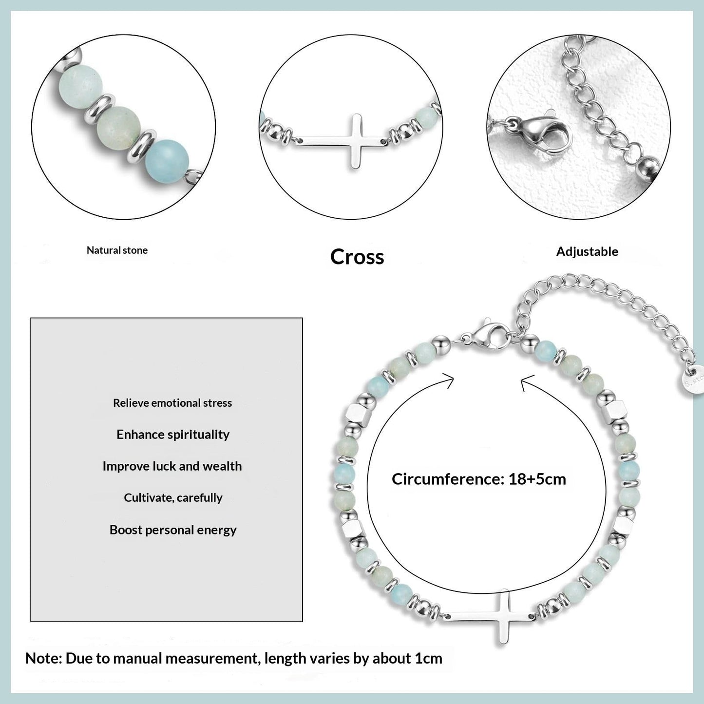 Natural Stainless Steel Cross Beaded Bracelet Card