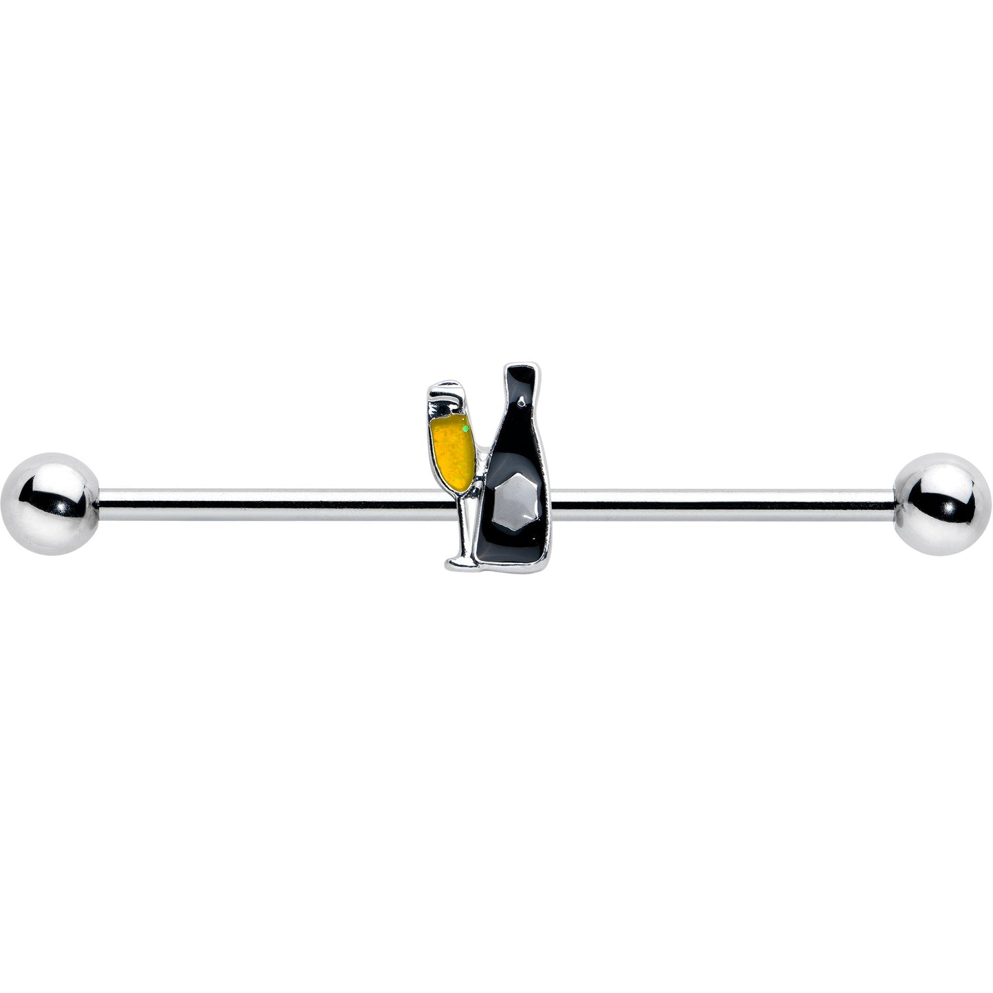 14G Champagne Bottle Flute Yellow Industrial Barbell 38mm