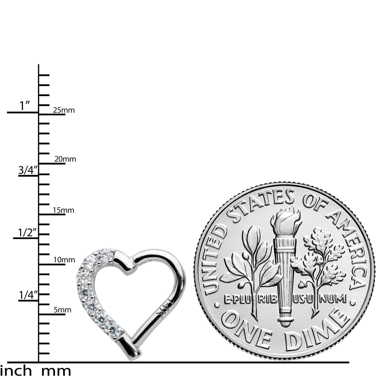 16G 5/16 14k White Gold CZ Paved Ultra Luxe Right Hinged Heart Segment Ring