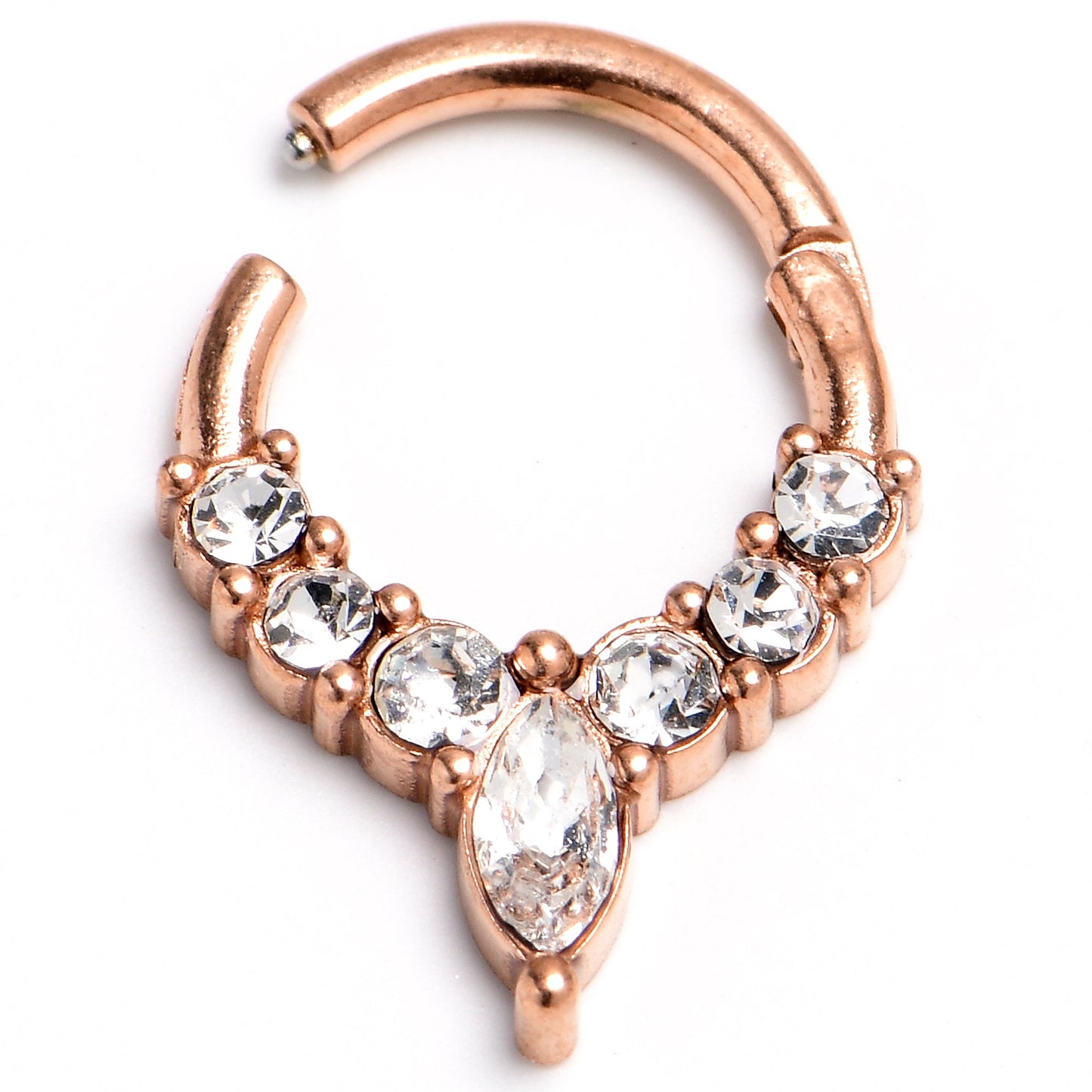 16G 5/16 Front Facing Marquise CZ Rose Gold PVD Precision Hinge Closure Segment Ring