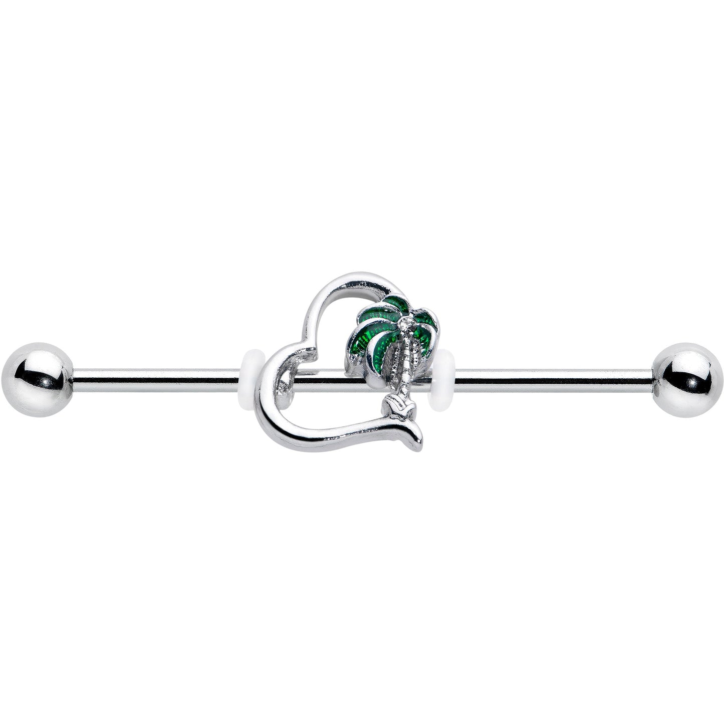 14G Clear Gem Palm Tree Love Heart Industrial Barbell 38mm