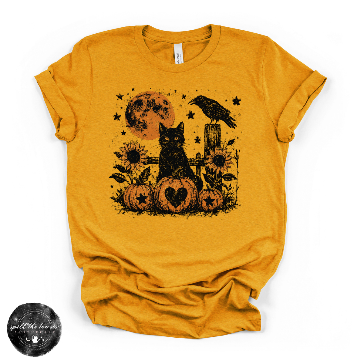 Black Cat & Black Raven Tee | Gothic Woodland Graphic T-Shirt