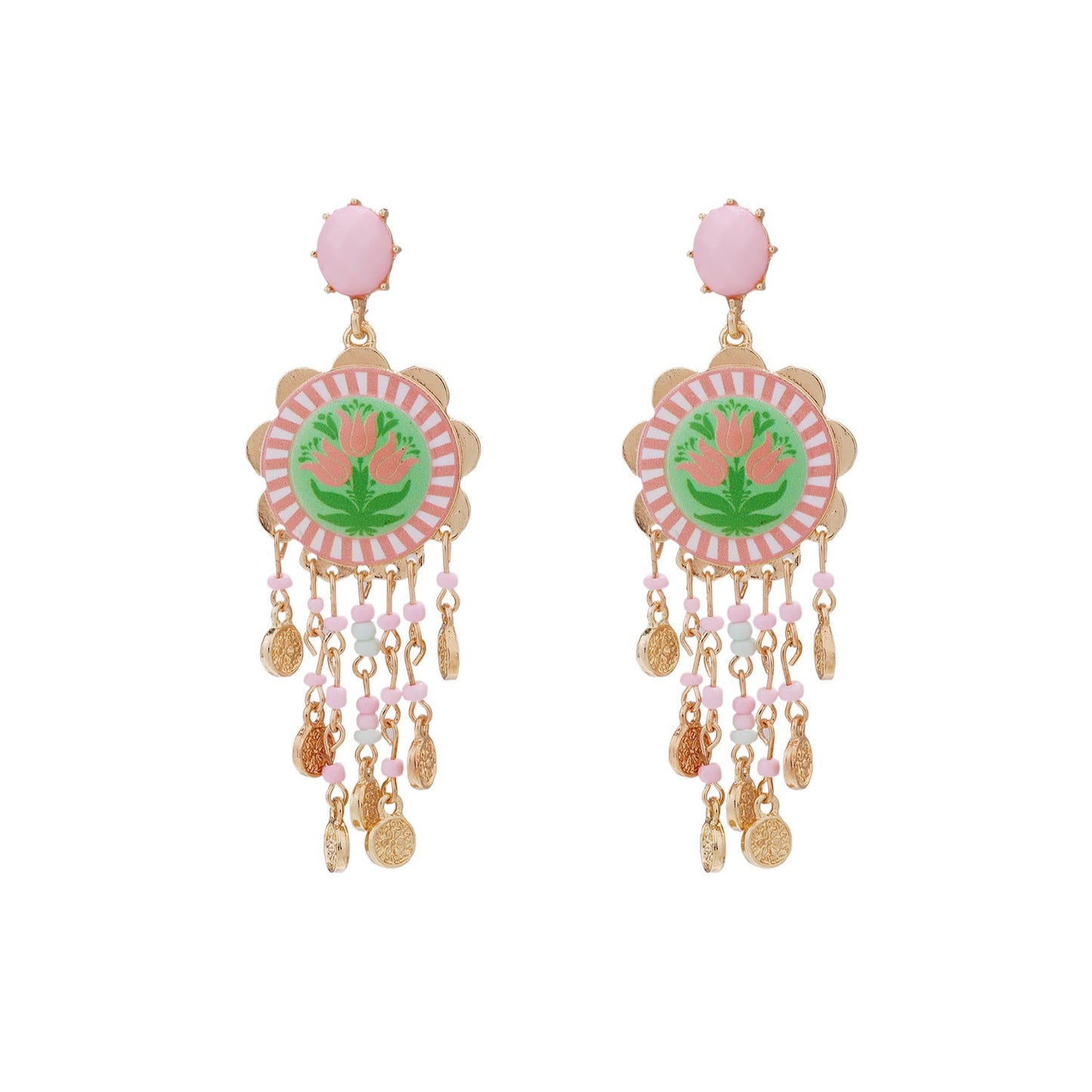Womens Tulip-Print Tassel Casual Earrings