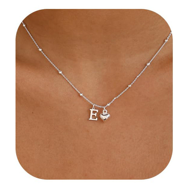 Initial Letter Stainless Steel Minimalist Cool-Girl Style Heart Pendant Necklace