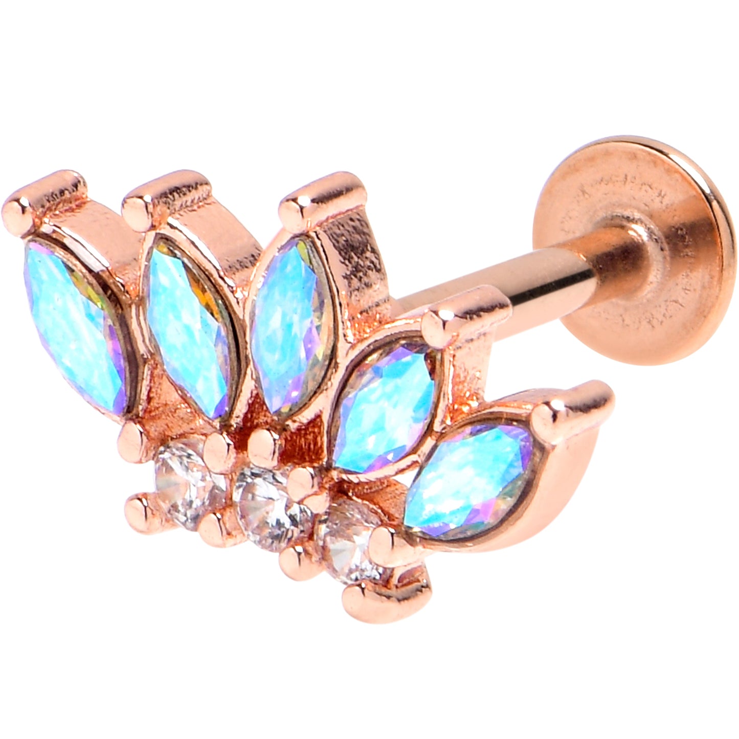 16G 5/16 Aurora Gem Rose Gold Tone Fashion Fan Labret Monroe Tragus
