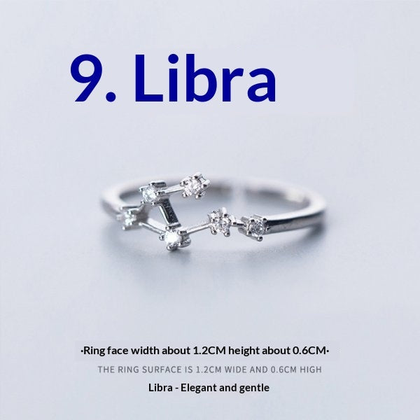 Zircon Silver-Plated Twelve Zodiac Signs Adjustable Open Ring