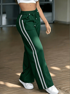 Women's High-waisted Lace-up Patchwork Casual Wide-leg Pants