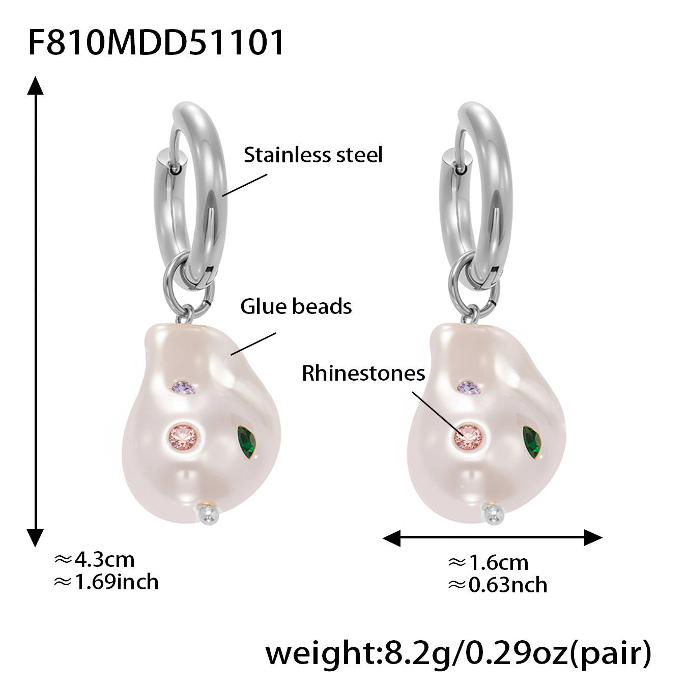 French-style Colored Diamond Asymmetric Bead Earrings