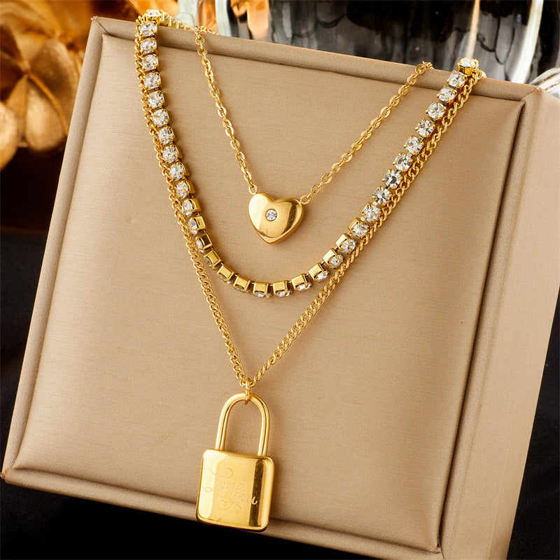 European And American Retro Butterfly Pearl Double-Layered Necklace For Women, Cross-Border Light Luxury Niche Stainless Steel Gold-Plated Jewelry Necklace