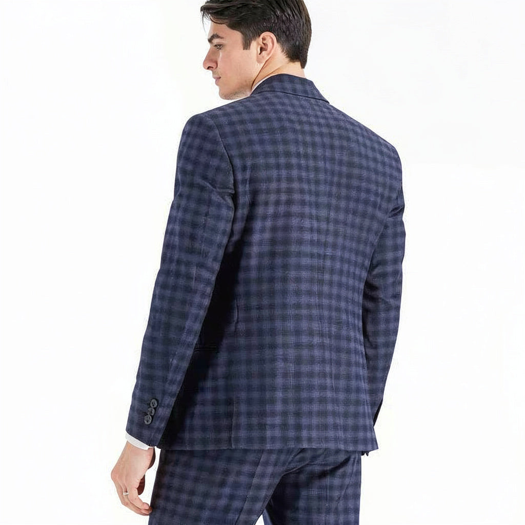 Ax Armani Exchange Mens Slim-Fit Navy Buffalo Plaid Wool Suit Jacket, 40S