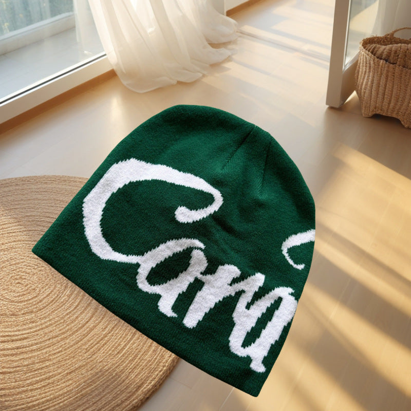 Lettered Knitted Beanie Warm Ear-Protecting Hat For Men