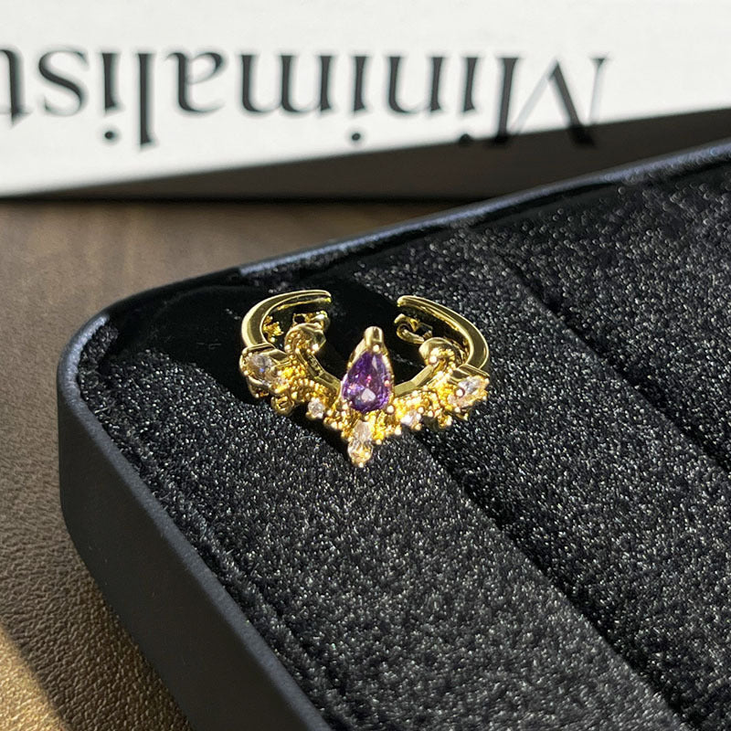 Niche Trendy Women Open Ring With Geometric Micro Paved Craft, Retro Ins Cold Wind Stylish Design, All-match Fashion Adjustable Finger Accessories