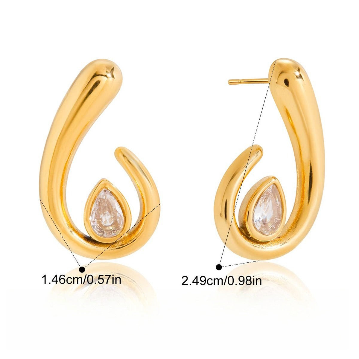 18K gold teardrop-shaped cubic zirconia stud earrings