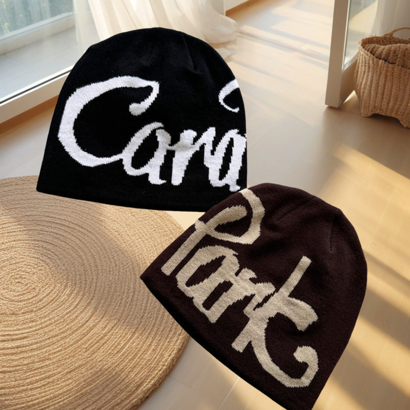 Lettered Knitted Beanie Warm Ear-Protecting Hat For Men