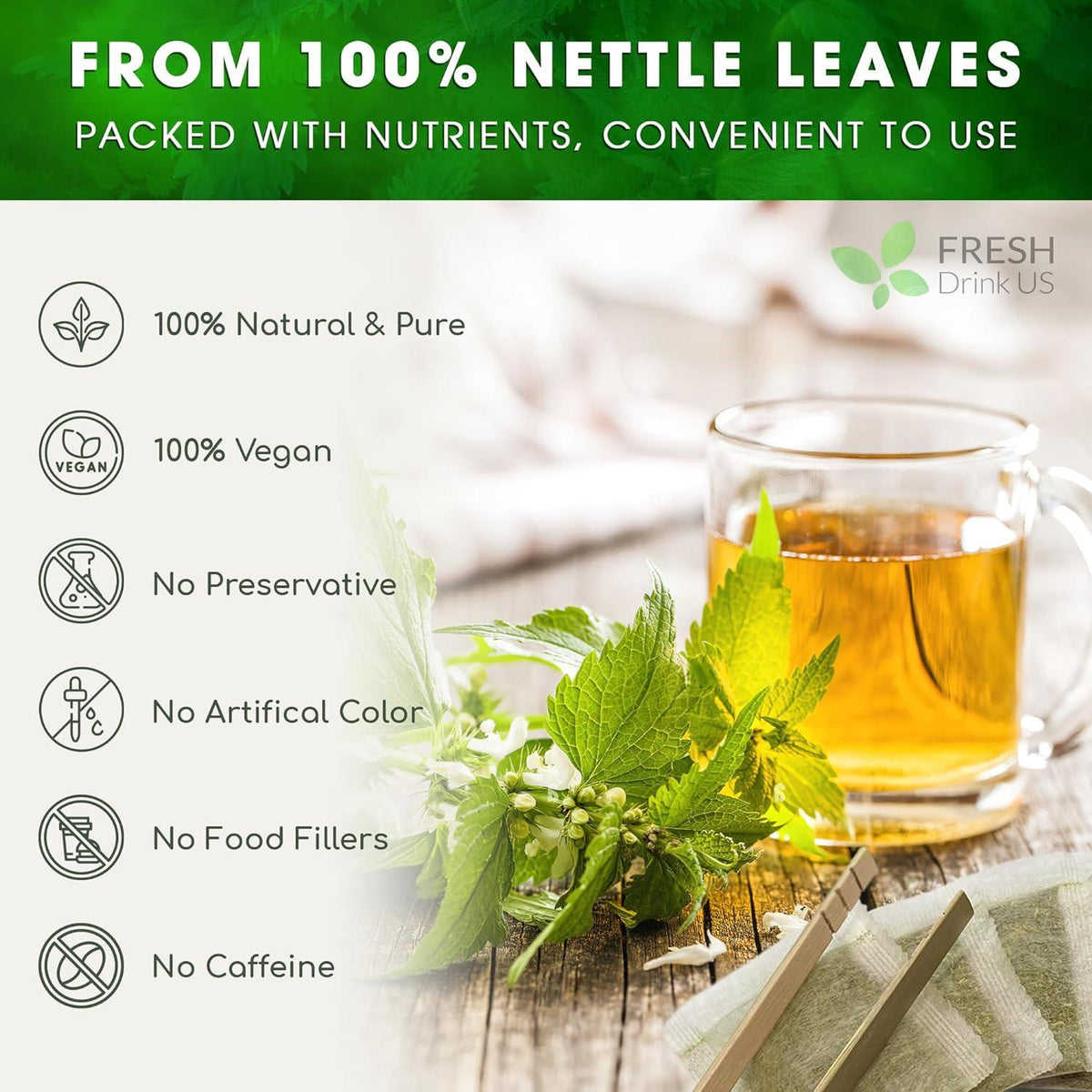 Premium Nettle Leaf Tea Bags, 100% Natural & Pure, Stinging Nettle Leaf Tea, Nettle Leaf Tea, Burn Nettle, Stinging Nettle, Nettle Tea, Stinger Tea, No Sugar/Caffeine & Gluten, Vegan