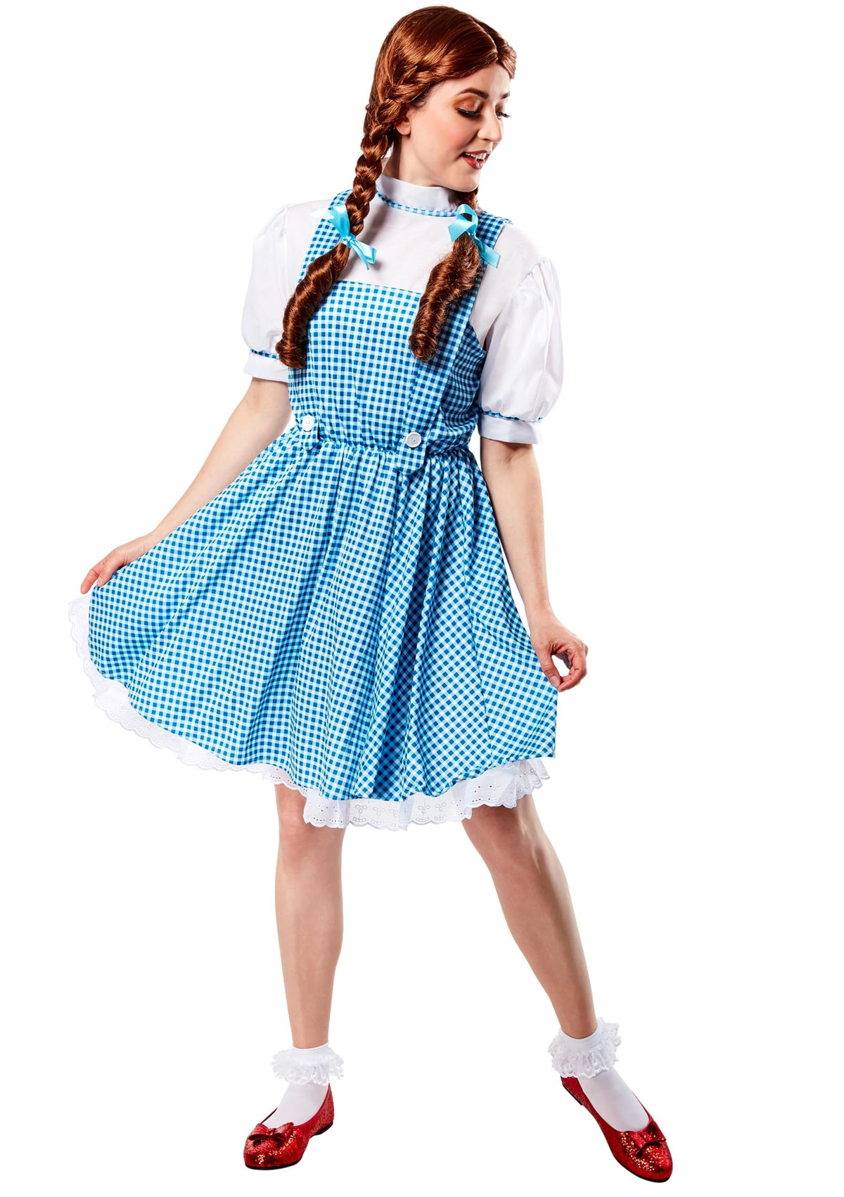 Women's Dorothy Costume - Wizard of Oz Blue Gingham Dress with Hair Bows