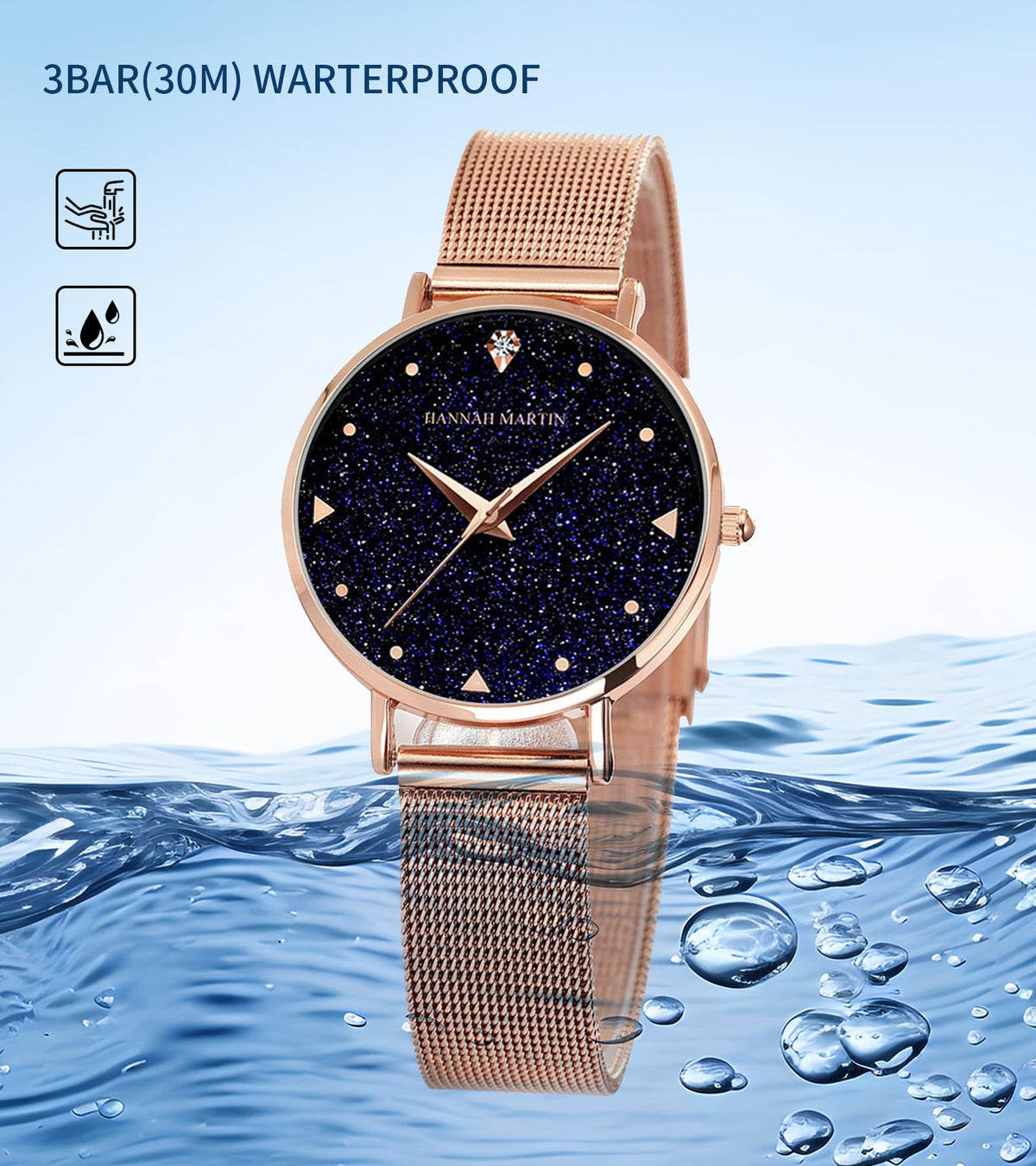 HANNAH MARTIN Watches for Women Analog Women's Watch with Stainless Steel Expansion Band Minimalist Slim Dial 30M Waterproof Ladies Dress Wristwatch for Casual Daily Business