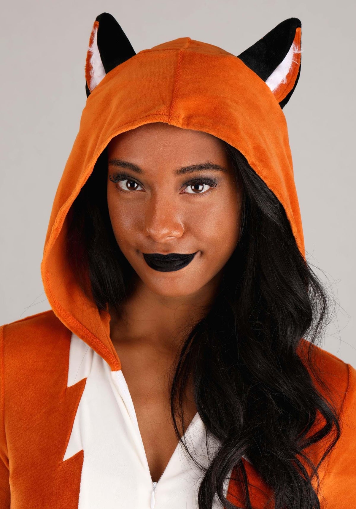 Fierce Fox Costume - Women's Hooded Plush Romper with Tail for Halloween
