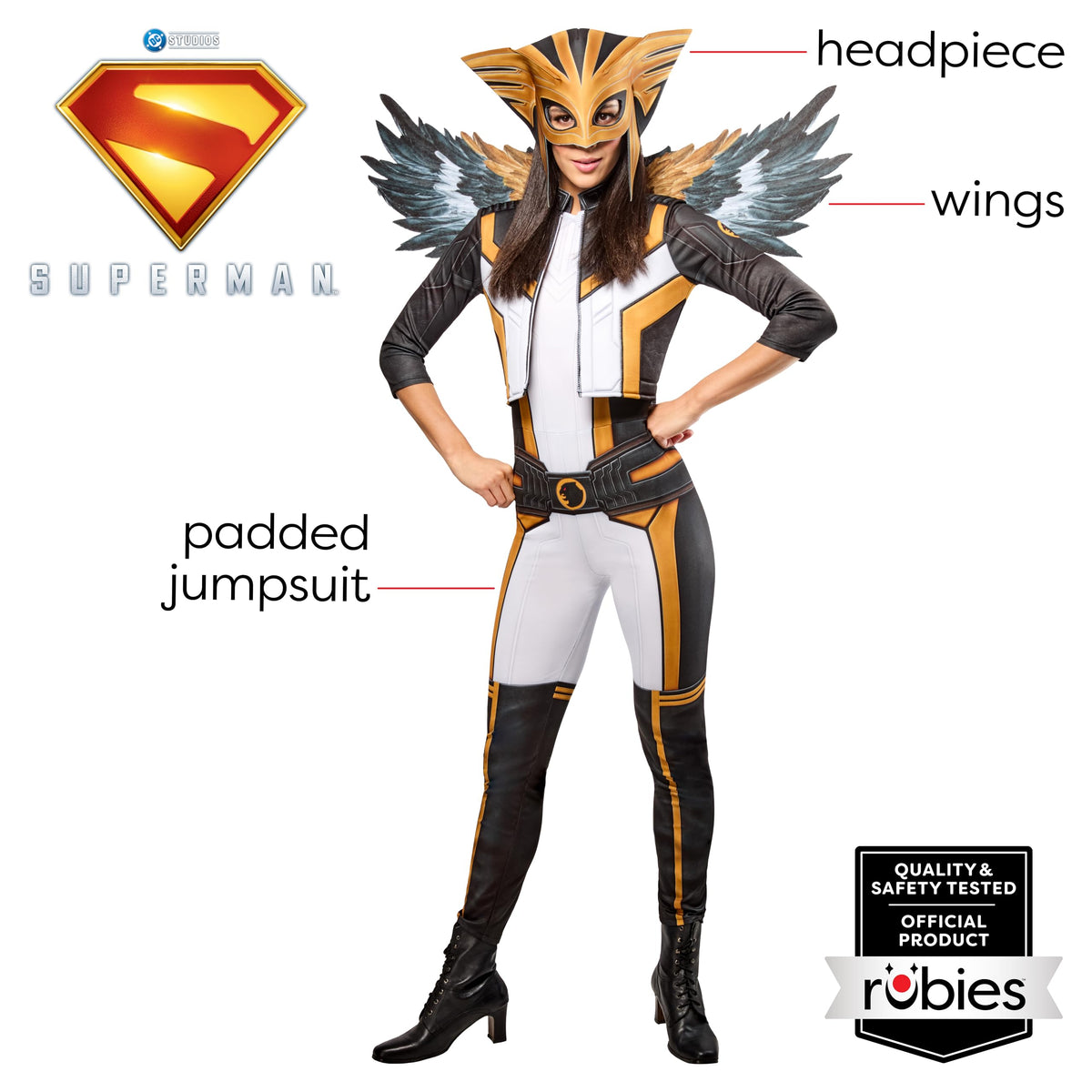 Hawk Girl Costume - Women's Superman Movie Jumpsuit with Wings and Headpiece