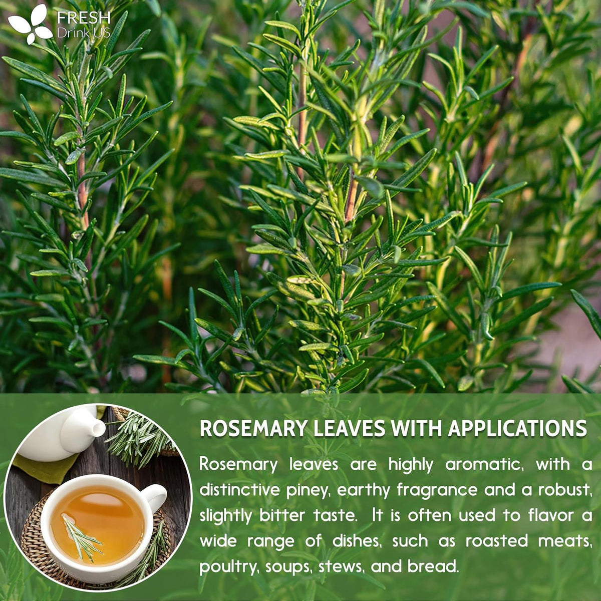 Premium Rosemary Leaves, Tea Bags, Powder, 100% Natural & Pure from Dried Rosemary Leaves, No Additives, No Caffeine, Vegan. Dried Rosemary Herb, Perfect for Seasoning, Spice Blends for Grilling & Cooking