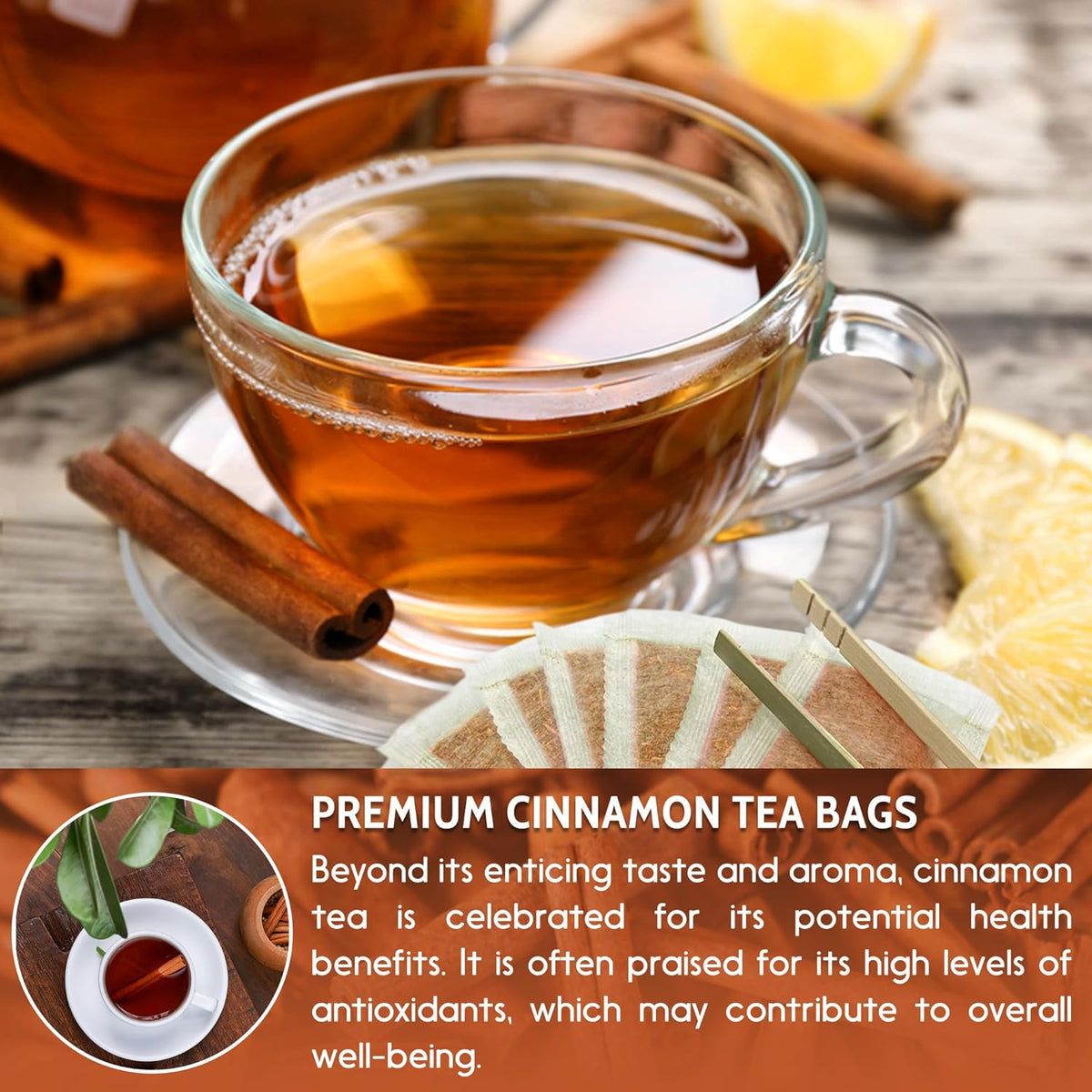 Pure Cinnamon Tea, 100% Natural & Pure Cinnamon. Cinnamon Herbal Tea. Cinnamon Stick Herbal Spice Tea. No Sugar, No Caffeine, No Gluten, Vegan.
