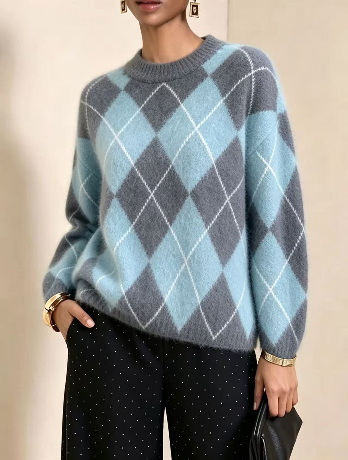 Women's Loose-fitting Mink Fur Crew-neck Sweater