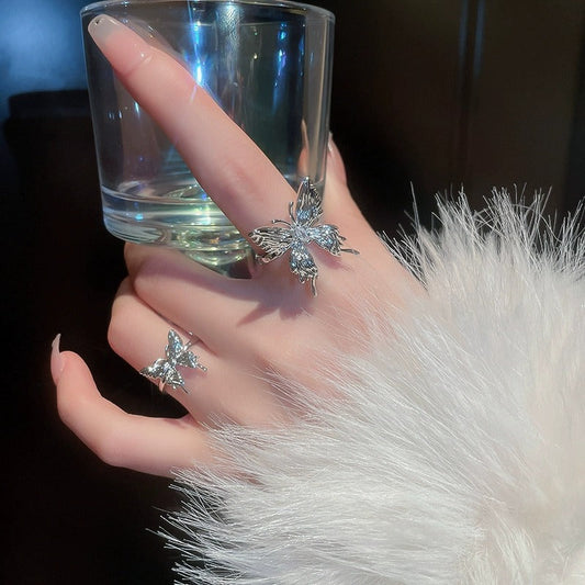 Liquid Butterfly Ring For Women, Light Luxury INS Minimalist Style, Niche Design Advanced Fashion Open Index Ring