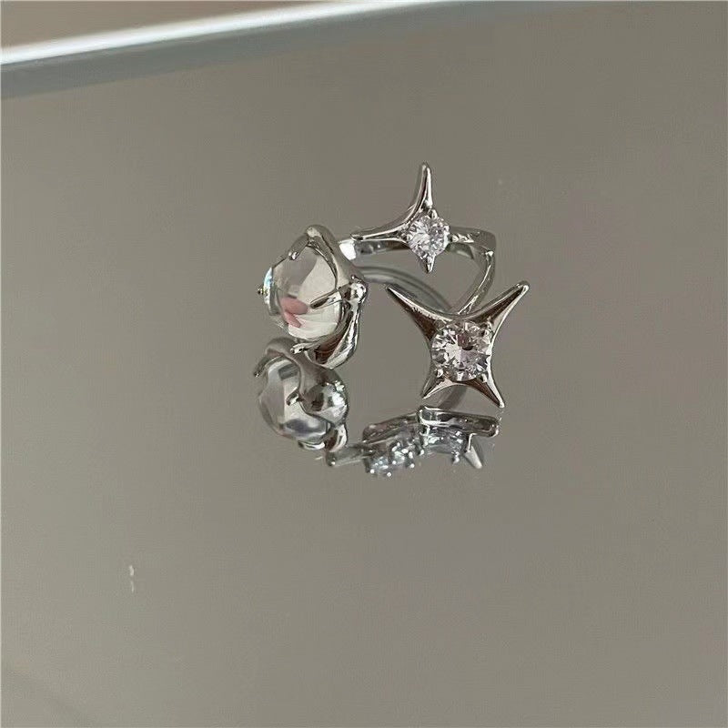 High-End Opal & Moonstone Ring For Women, Luxury Niche Design, Lava Zircon Adjustable Index Finger Ring