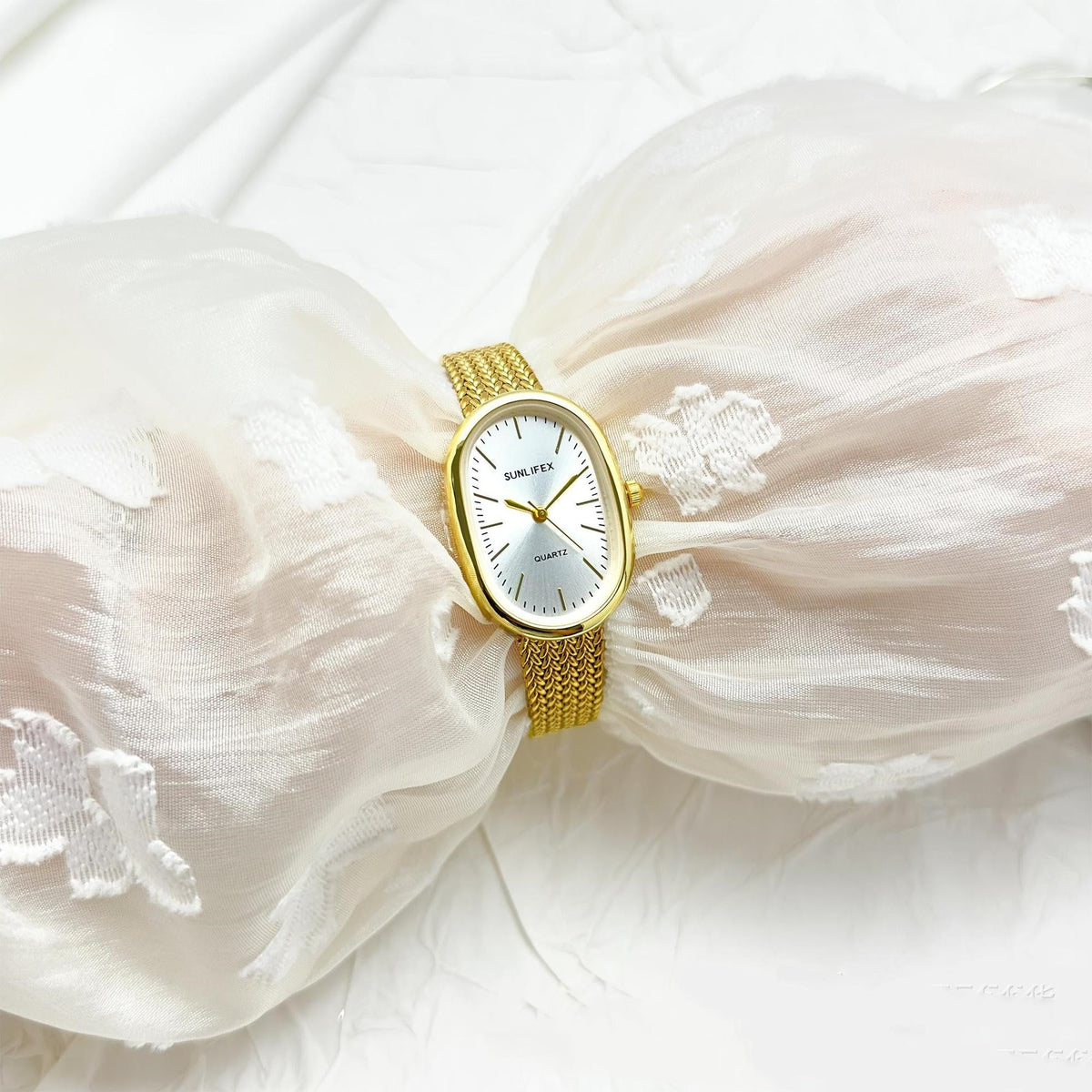 Sunlifex Cross-Border Bestseller Small-Dial Oval Gold Wheat-Grain Watch