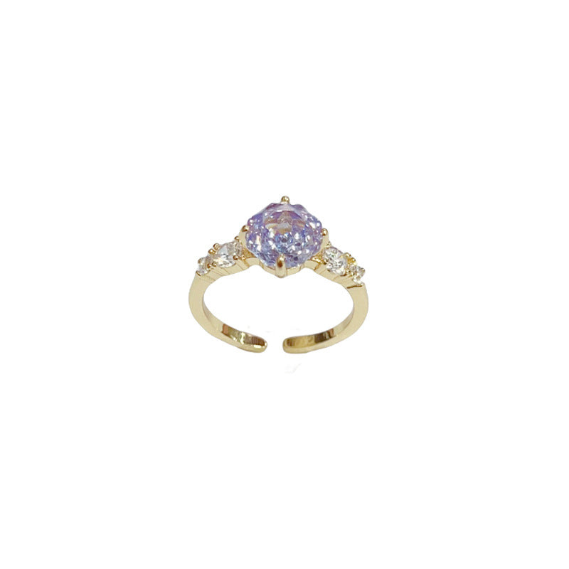 Fashionable All-Match Rose Ice-Flower Cut Cubic Zirconia Open Ring