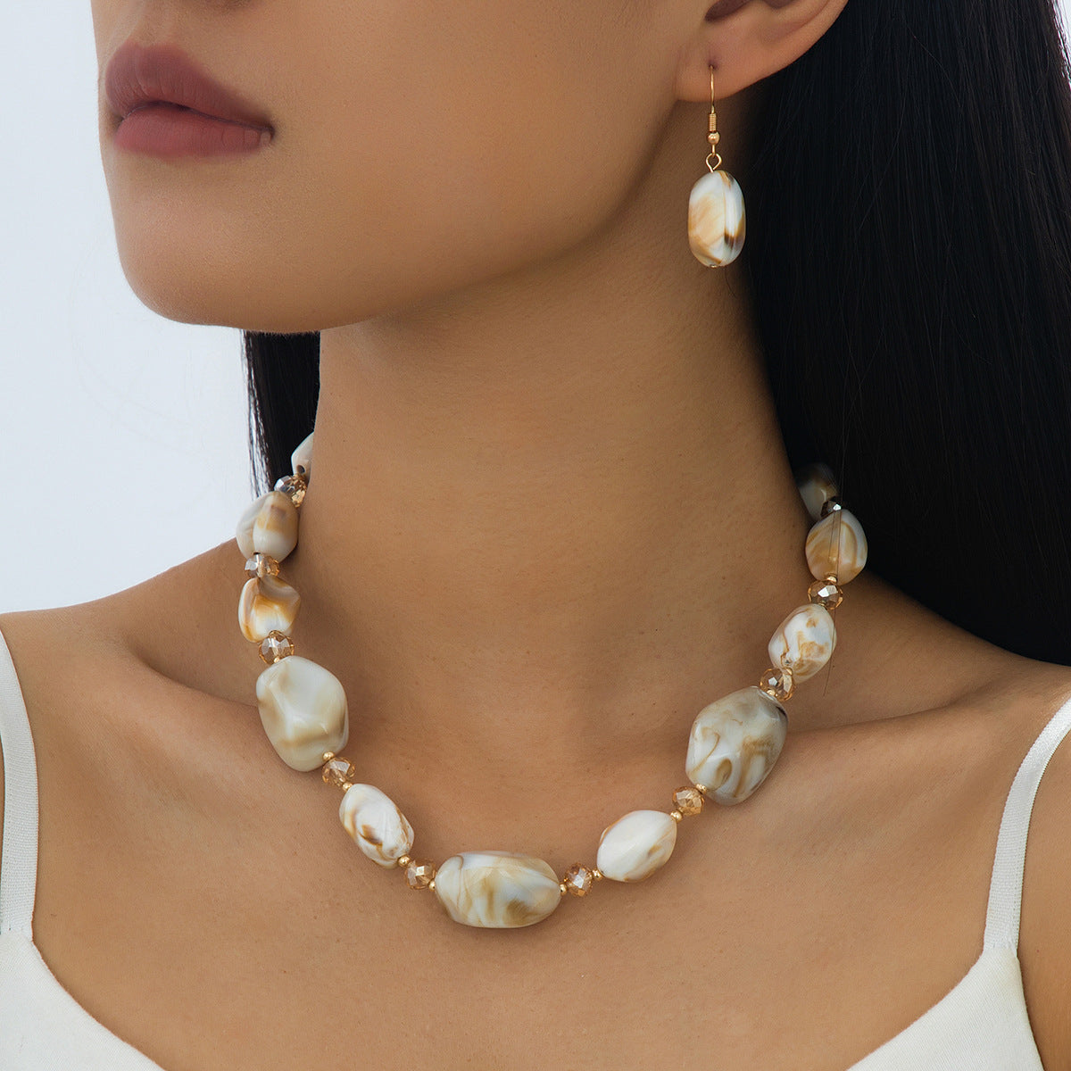 Colorful Resin Bead Necklace and Bracelet Set Collection