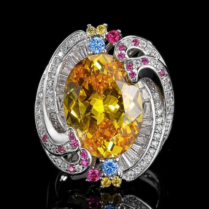 Exquisite Swirl Design Purple Amethyst Ring, Rainbow Gemstone Encrusted Cocktail Ring For Women