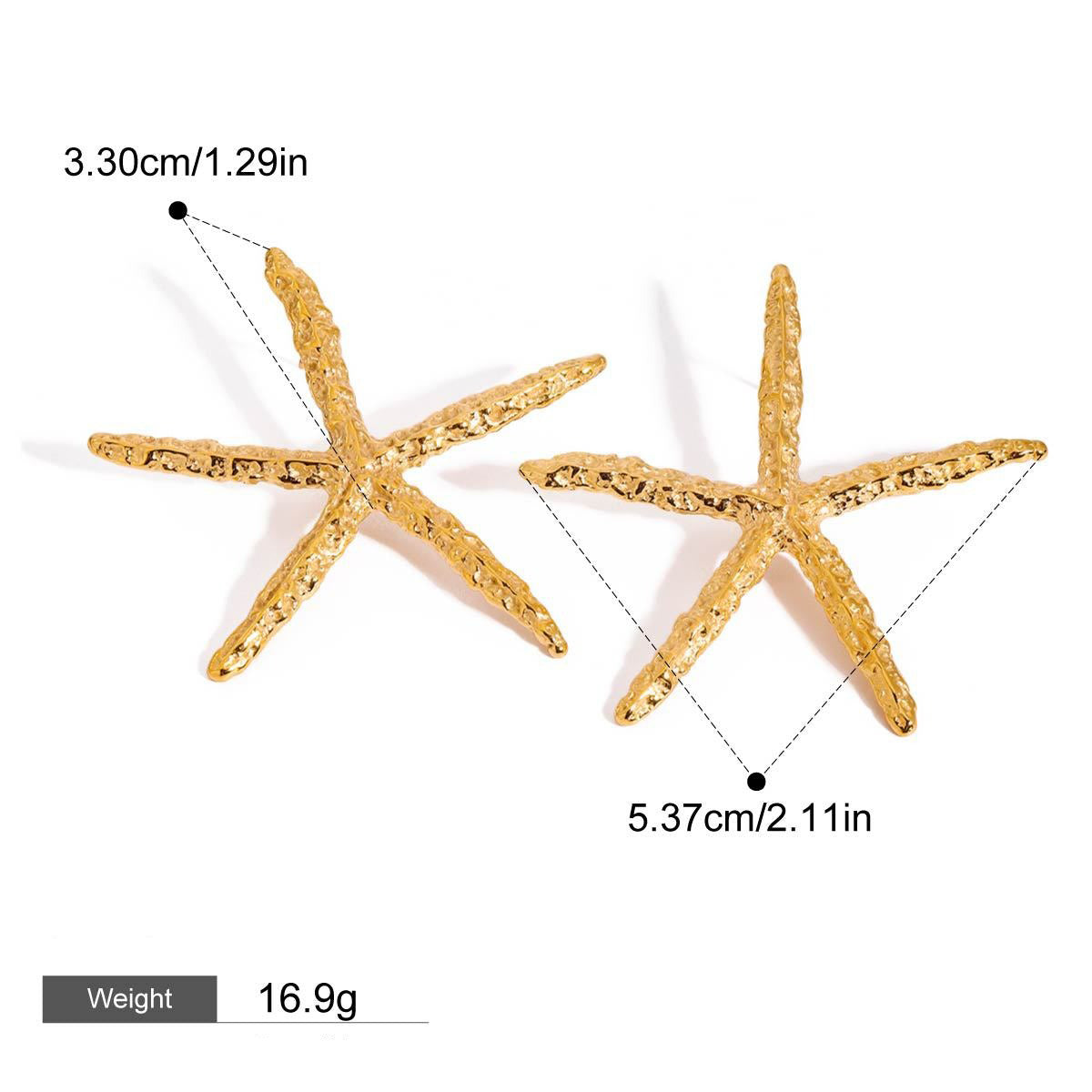 18K Gold Starfish with Textured Design Classic Fashion Necklace and Earrings Set