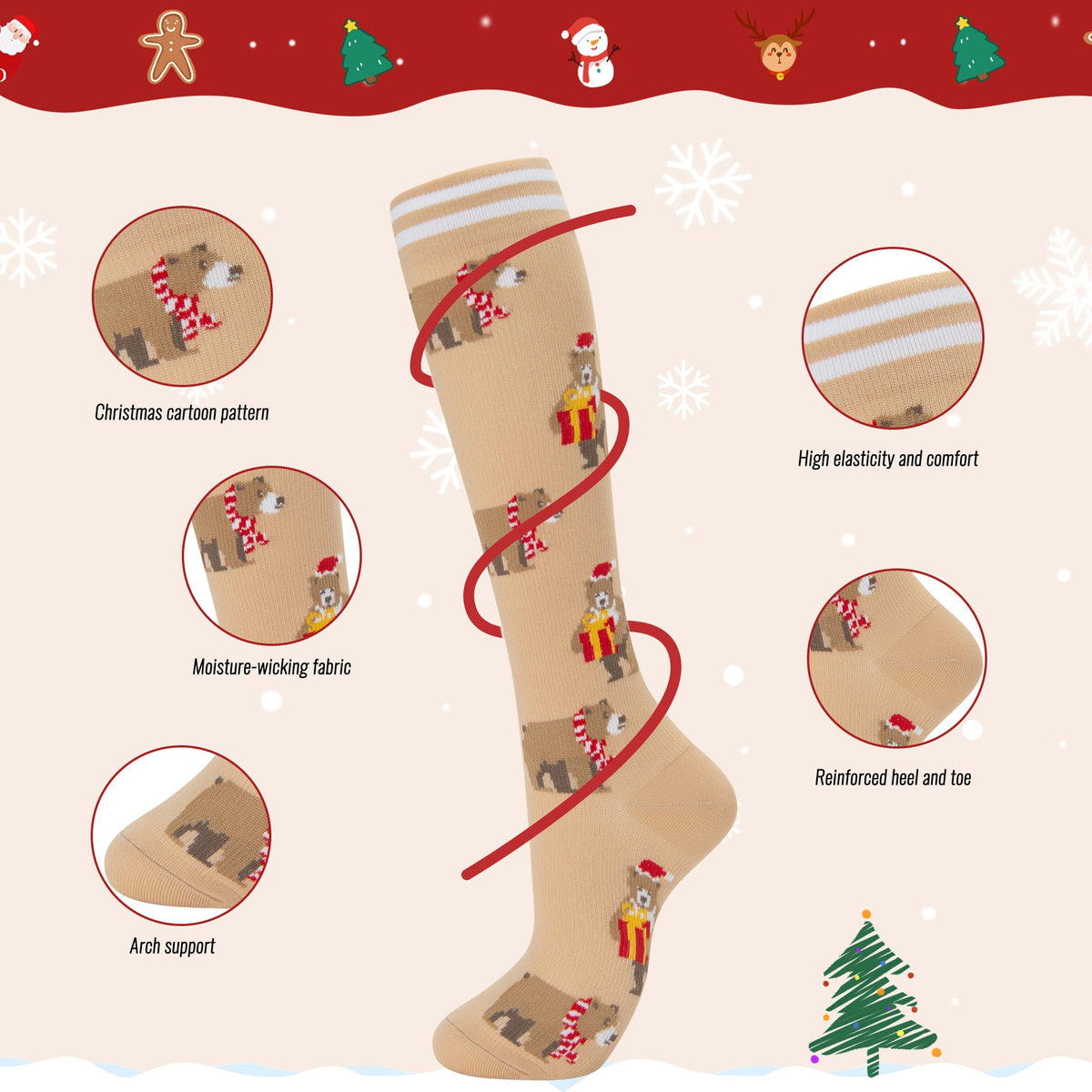 FE0A-3301-Compression Socks 3 Pairs Graduated Compression Support Circulation Socks