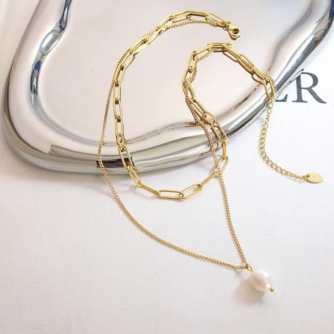 Titanium Steel Non Fading Necklace, Freshwater Pearl, Light Luxury, High-end Feel