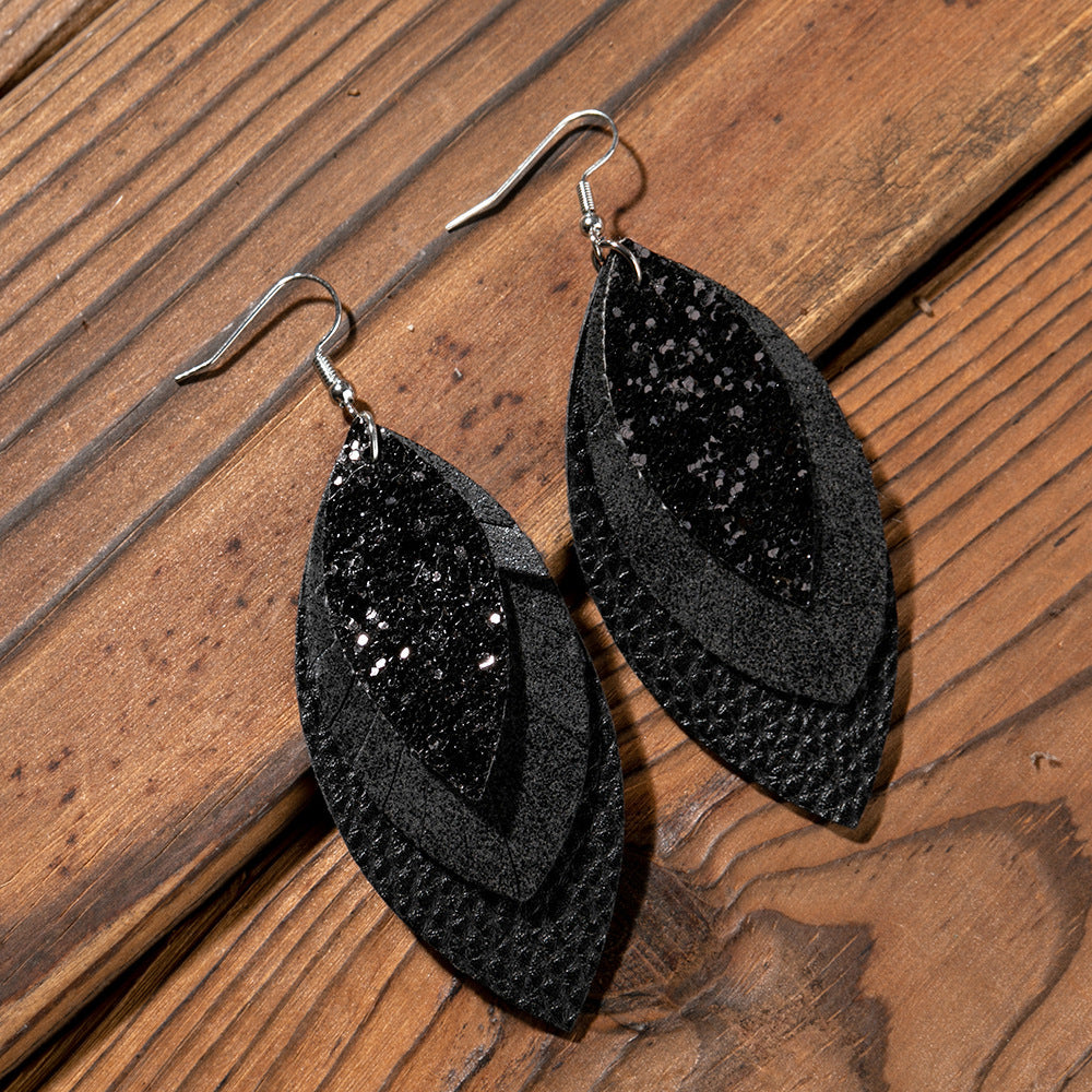 Fashionable Leather Multi-Layer Earrings In A Cartoon Style