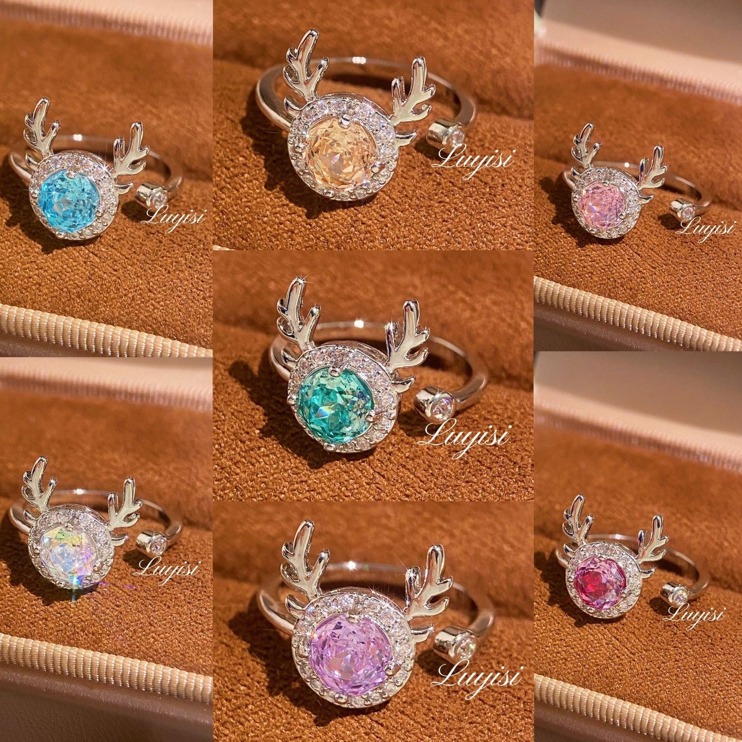 Dainty Purple Crystal Deer Head Ring, Adjustable Stackable Ring, Fashion Jewelry For Women Daily Wear