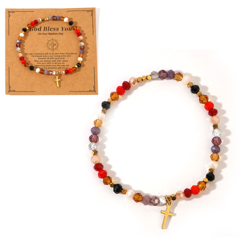 Natural Stone Colorful Cross Holiday Card Bracelet